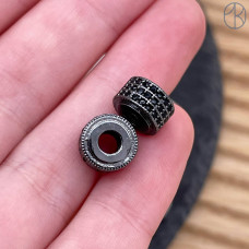 Бусина цилиндр черные цирконы, цвет черный 9х5 мм 