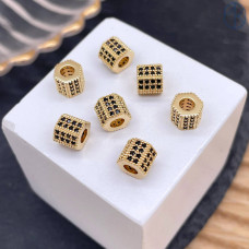 Бусина цилиндр черные цирконы, цвет золото 5х6 мм 