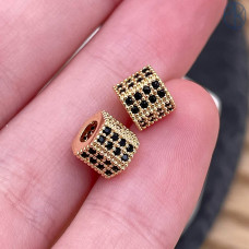 Бусина цилиндр черные цирконы, цвет золото 5х6 мм 