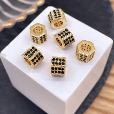 Бусина цилиндр черные цирконы, цвет золото 6х8 мм 