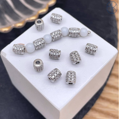 Бусина цилиндр цирконы, цвет серебро 5 мм