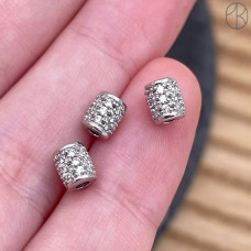 Бусина цилиндр цирконы, цвет серебро 5 мм