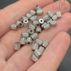 Бусина цилиндр цирконы, цвет золото 5 мм