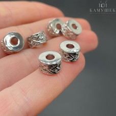 Бусина цилиндр, цвет серебро 10х5 мм