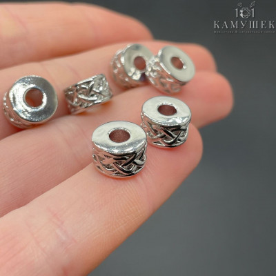Бусина цилиндр, цвет серебро 10х5 мм