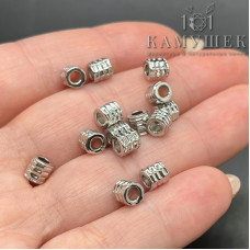 Бусина цилиндр, цвет серебро 5х5 мм 