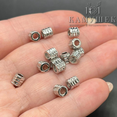 Бусина цилиндр, цвет серебро 5х5 мм 