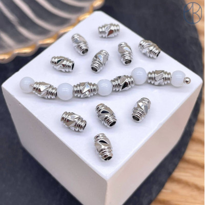 Бусина цилиндр, цвет серебро 6х4