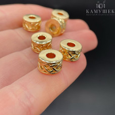 Бусина цилиндр, цвет золото 10х5 мм