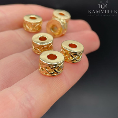 Бусина цилиндр, цвет золото 10х5 мм