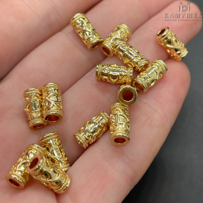 Бусина цилиндр, цвет золото 10х5 мм 