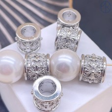  Бусина цилиндр крест цирконы, цвет серебро 9 мм 