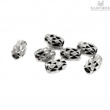 Бусина цилиндр резная, цвет серебро 7х4 мм 