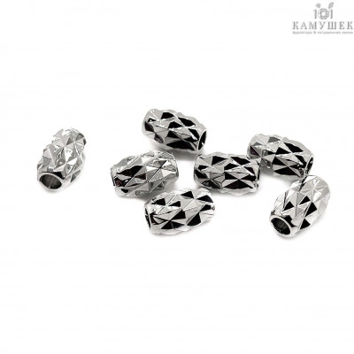 Бусина цилиндр резная, цвет серебро 7х4 мм 