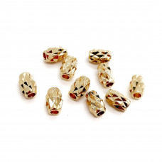 Бусина цилиндр резная, цвет золото 7х4 мм