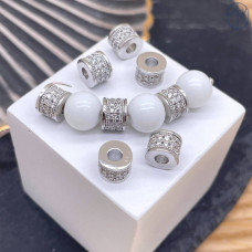 Бусина цилиндр с цирконами, цвет серебро 7х5 мм