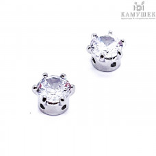 Бусина циркон в цапах, цвет серебро 6х4 мм