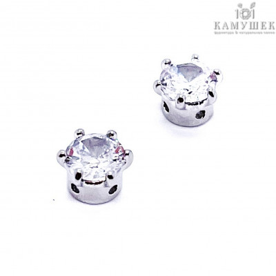 Бусина циркон в цапах, цвет серебро 6х4 мм