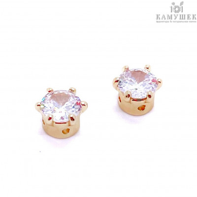 Бусина циркон в цапах, цвет золото 6х4 мм 