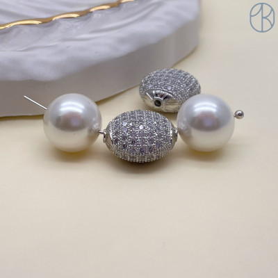 Бусина цирконы, цвет серебро 15х9 мм 