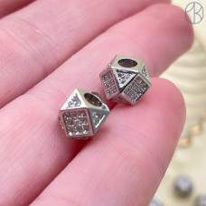 Бусина цирконы, цвет серебро 7 мм