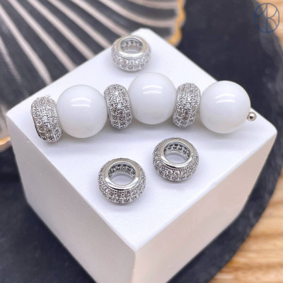 Бусина цирконы, цвет серебро 9 мм 