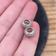 Бусина цирконы, цвет серебро 9 мм 
