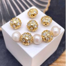 Бусина цирконы, цвет золото 10 мм 