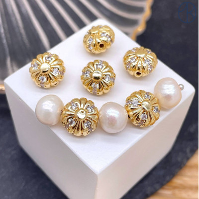 Бусина цирконы, цвет золото 10 мм 