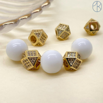 Бусина цирконы, цвет золото 7 мм