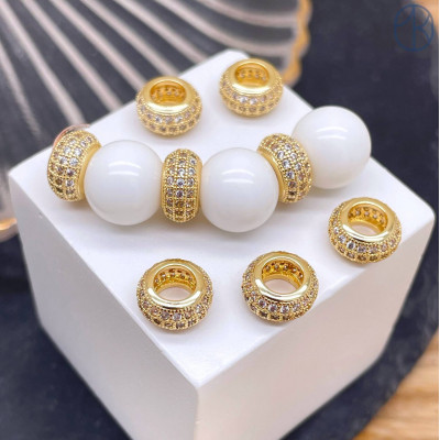 Бусина цирконы, цвет золото 9 мм