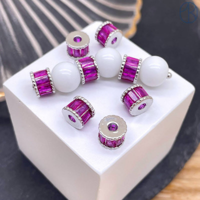 Бусина цирконы фуксия, цвет серебро 6 мм