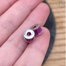 Бусина цирконы фуксия, цвет серебро 6 мм