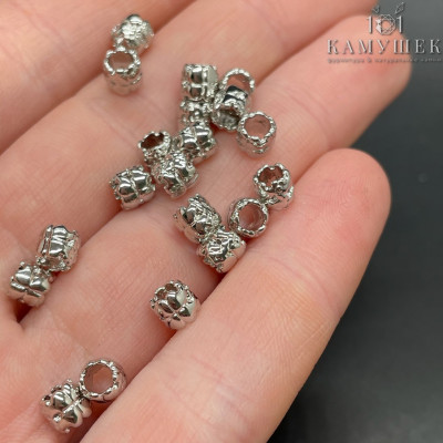 Бусина цветок цилиндр, цвет серебро 4 мм 