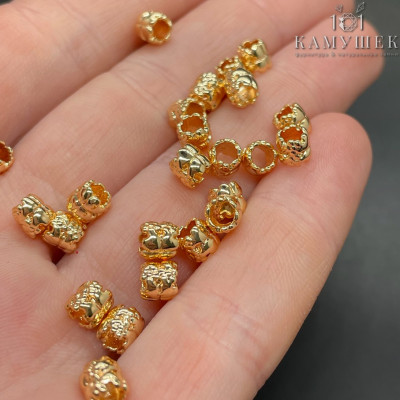 Бусина цветок цилиндр, цвет золото 4 мм 