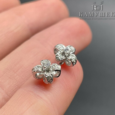 Бусина цветок циркон, цвет серебро 7 мм 