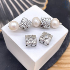 Бусина цветок циркон, цвет серебро 8 мм