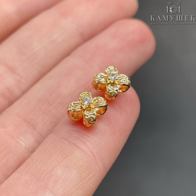 Бусина цветок циркон, цвет золото 7 мм