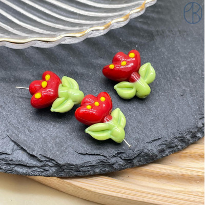 Бусина цветок красный 20 мм