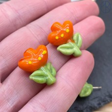 Бусина, цветок оранжевый 20 мм