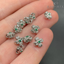 Бусина цветок зеленый циркон, цвет серебро 7 мм