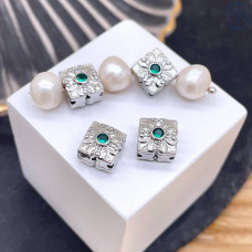 Бусина цветок зеленый циркон, цвет серебро 8 мм