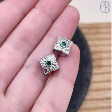 Бусина цветок зеленый циркон, цвет серебро 8 мм