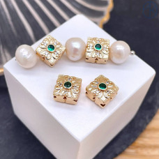 Бусина цветок зеленый циркон, цвет золото 8 мм