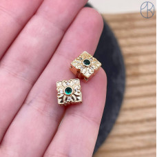 Бусина цветок зеленый циркон, цвет золото 8 мм