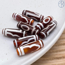 Бусина Дзи 1 глаз и гора коричнево-белый бочонок 30х11 мм