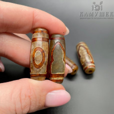 Бусина Дзи 1 глаз и гора серо-коричневый бочонок 30х11мм