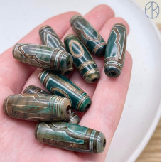 Бусина Дзи 1 глаз и гора серо-зеленый бочонок 30*11 мм