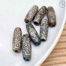 Бусина Дзи 14 глаз серо-зеленая бочонок 30*11 мм