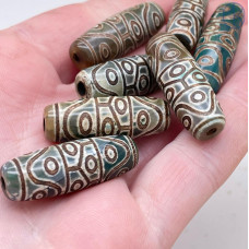 Бусина Дзи 14 глаз серо-зеленая бочонок 30*11 мм